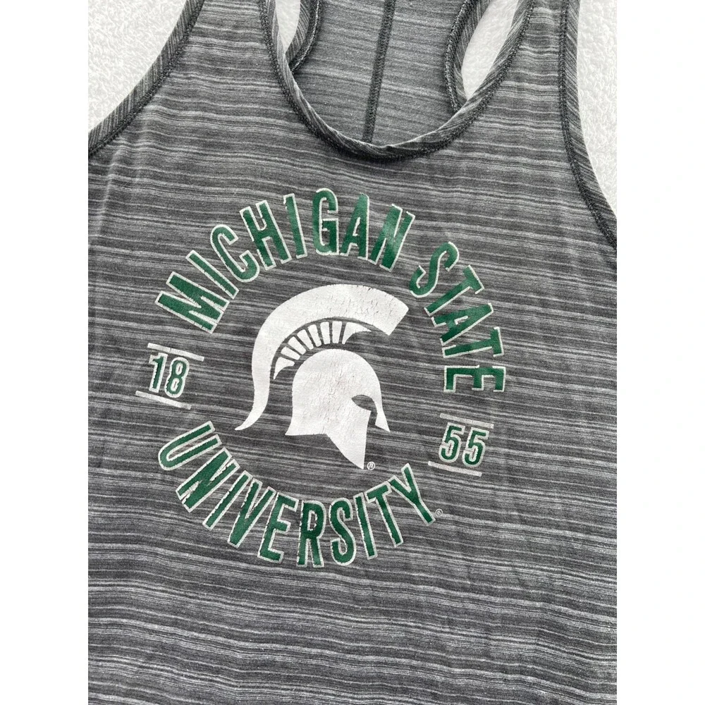 Michigan State Spartans Tank Top Shirt Women Large Gray Cotton Polyester MSU Top